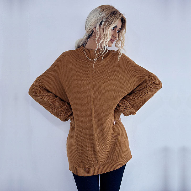 Women Knitted Sweater Loose Autumn and Winter Women's Solid Color Long Sleeve Turtleneck Sweater