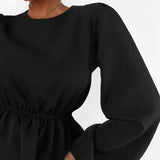 Women Dress Elegant Puff Sleeve round Neck Slim Fit Dress