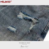MIJKO Mens Vintage Pants Distressed Blue Bootcut Jeans