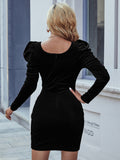 Women Dress Fall/Winter Slit Slim-Fitting Square Collar Long Sleeve Dress