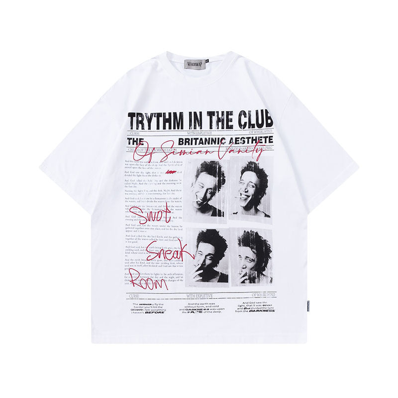 Men T Shirt Vintage Punk Style Rock Style Graffiti Printing Couple Short Sleeve T-shirt