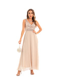 Women's Evening Gown Sexy Backless Chiffon Stitching Sequins Dress Evening Dress