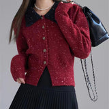 Women Knitwear Fall and Winter Lapels Knitted Cardigan