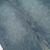 Women Long Skirt Front Slit Denim Skirt Loose Washed-out Midi Skirt