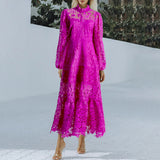 Women Dresses Spring Dress Stand-Collar Hollow-out Dress (Qymy0409)