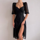 Women Dresses Summer Dress Puff Sleeve Dress (Bla0420)