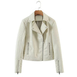 Women Leather Jacket Autumn and Winter Suit Collar Short Poly Urethane Leather Biker's Leather Jacket