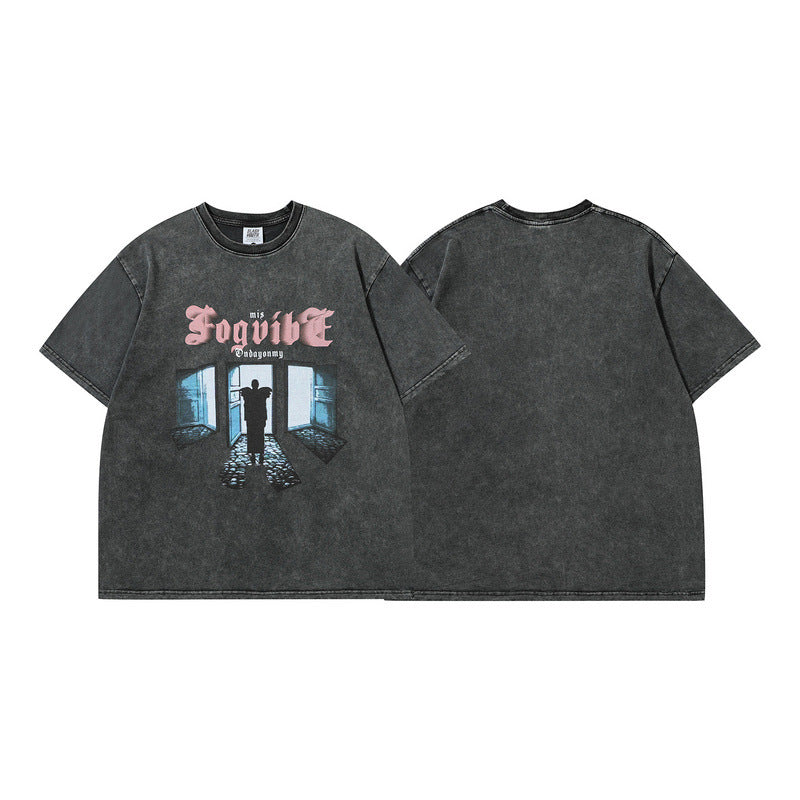 Men T Shirt Summer Retro round Neck Short Sleeves T-shirt Oversize