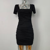 Women Dresses Square Collar Dress Short-Sleeved Sheath Dress Skirt