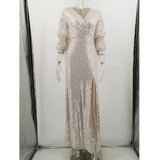 Women Evening Gown Sexy Retro Green Sequins Dress Long Dress