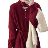 Women Knitwear Autumn and Winter Hollow-out Mid-Length Sweater Loose Sweater