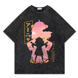 Washed retro T-shirt printed graphic casual cotton summer short sleeves