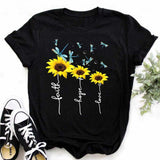 Maycaur Women's T-shirt Casual Kawaii Sunflower Butterfly