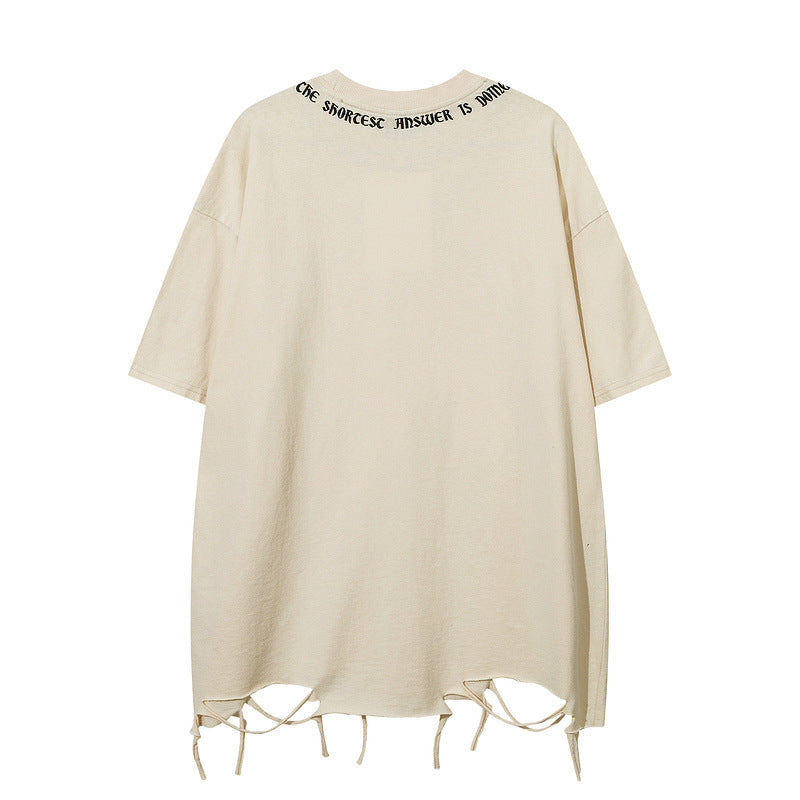 Men T Shirt Letter Embroidered Crew Neck Short Sleeve T-shirt