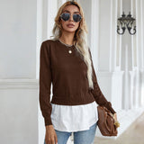 Women Knitted Sweater Autumn Knitted Stitching Shirt Sweater