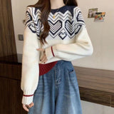 Women Knitwear Spring and Autumn round Neck Knitwear Loose Cropped Sweater