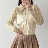 Women Sweater Knitwear Fall and Winter Lapels Twist Long Sleeve Zipper Sweater