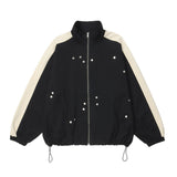 Men Jacket Coat Patch Five-Pointed Star Stand Collar Zipper Coat Color Matching Flight Jacket Loose