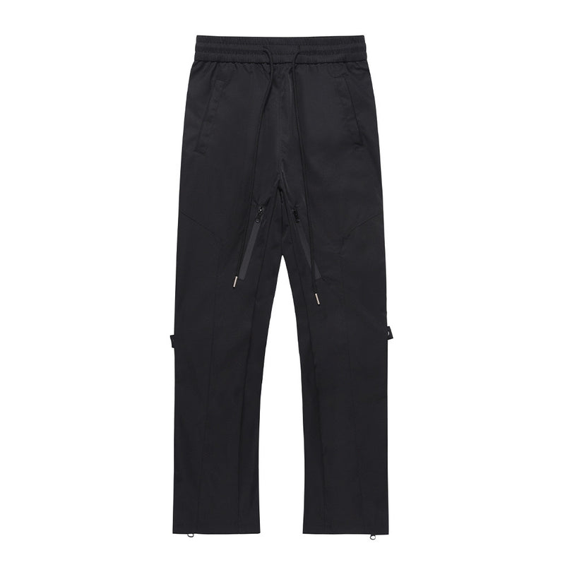 Men Sweatpants Zipper Pocket Split Casual Trousers Straight Track Pants