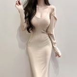Women Dresses V-neck Strap Long Skirt Split Outer Coat Suit