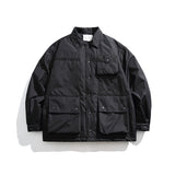 Unisex Winter Cotton Coat Three-Dimensional Pocket Decoration Lapel Cotton-Padded Coat Retro Workwear Shirt Cotton-Padded Jacket