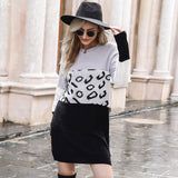 Women Knitted Sweater Autumn and Winter Leisure Women's Loose Long Sleeve Leopard Print Contrast Color Woolen Skirt
