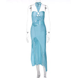 Women Dresse Long Skirt Hollow out Waist Back Slit Dress