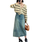 Women Knitwear Autumn Striped Sweater Loose Knitted Cardigan