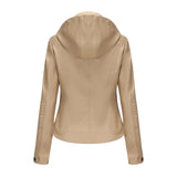 Red Leather Jacket Spring and Autumn Hooded Leather Coat Women's Detachable Hat Windproof Jacket
