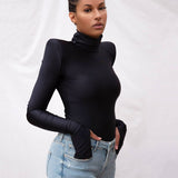 Women Jumpsuit Summer Turtleneck Long Sleeve Finger Stall Slim Fit Dress