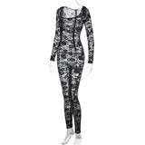 Women Jumpsuit Autumn Sexy Hollow Back Long-Sleeve Zipper Jumpsuit