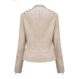 Red Leather Jacket Beaded Leather Women's Long Sleeve Lapel Motorcycle Clothing