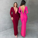 Women Dresses Summer Sexy V-neck Slim-Fit Long Sleeve Dress