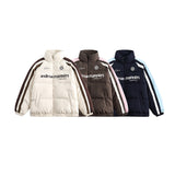 Unisex Winter Cotton Coat Letter Printed Hooded Cotton-Padded Coat Vintage Loose and Warm Cotton-Padded Coat