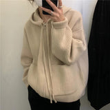 Women Knitted Cardigan Retro Hooded Cardigan Sweater Zipper Knitted Coat