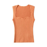 Women Sweater Knitwear Summer Square Collar Wave Pattern Vest