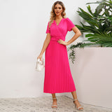 Women Date Dress Spring and Summer Sexy V-neck Pleated Dress