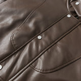 Unisex Winter Cotton Coat Winter Stand-up Collar down Jacket Retro Loose PU Leather down Jacket
