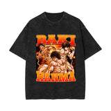 Washed Retro Cotton T-Shirt Baki Hanma Washed Old Short Sleeves