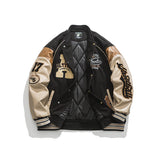 Unisex Winter Cotton Coat Retro Patchwork Three-Dimensional Printed Baseball Uniform Cotton-Padded Coat