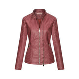 Red Leather Jacket Autumn and Winter Leather Thin PU Leather Jacket