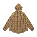 Unisex Jacket Autumn Loose Hooded Plaid Shirt