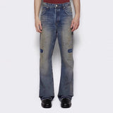 MIJKO Men Vintage Pants MIJKO old dirty wash trousers men and women slightly wide-footed jeans tide