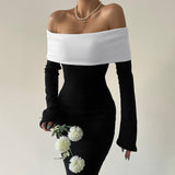 Women Dresse Slim Fit Dress off-the-Shoulder Long Sleeve Dress Sheath Dress