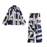 Women Tops Summer Shirt Print Straight-Leg Trousers Suit