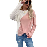 Women Knitted Sweater Fall Pullover Multicolor Thin & Pink