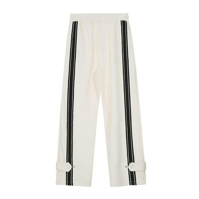 Men Sweatpants Sports and Leisure Trousers with an Elasticated Waist Stitching Contrast Color Stripes Loose Drooping Straight-Leg Trousers