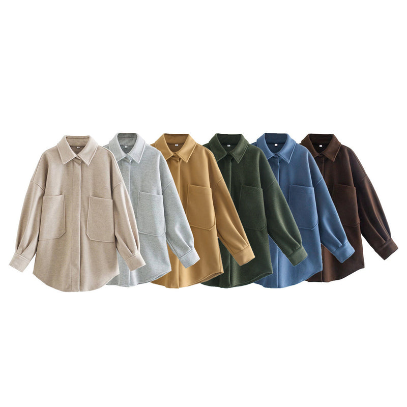 Women Jacket Autumn and Winter Pocket Loose Woolen Coat