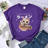 2024Harajuku Cat Neko Noodles Ramen Tee Shirts Summer