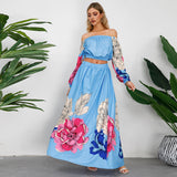 Women Date Dress Autumn Winter Retro Backless Long Sleeves Short Top A- line Long Skirt Suit
